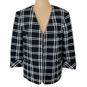 New Kasper Blazer Jacket Size 14 Black White Windowpane Plaid Career Office